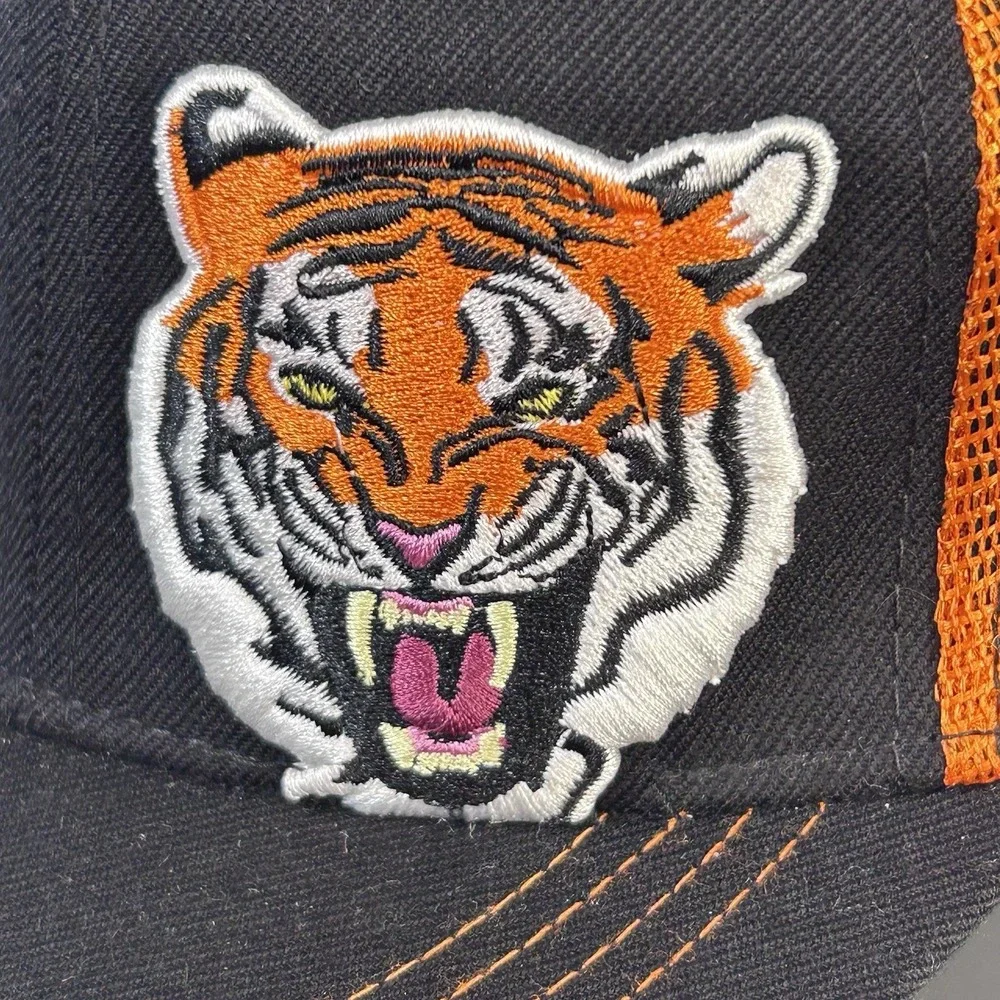 Aksels Tiger Patch Embroidered Black Orange Youth  Trucker  Hat Cap